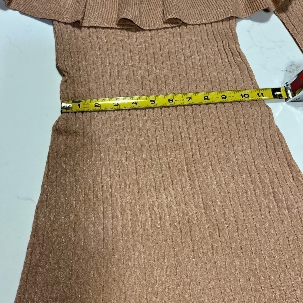 Olivaceous Tan Stretch Cable Knit Long Sleeve Sweater Mini Dress Small - Picture 7 of 9